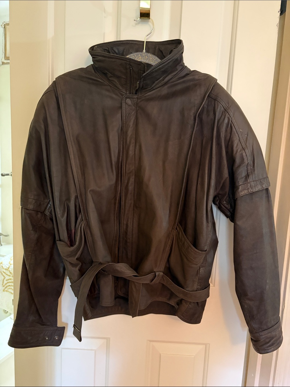 Women’s Dark Brown Leather Jacket with Belt